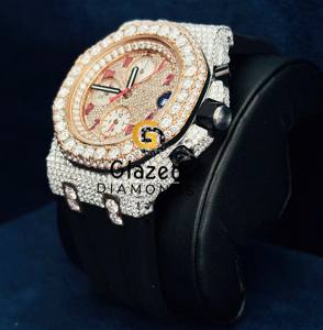 Montre de luxe pour homme, style hip-hop, multi-chronographe, cadran analogique avec diamants de laboratoire taille brillant VVS - Product Image 3