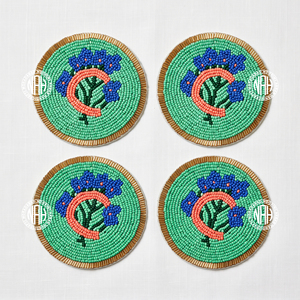 Sous-verres ronds en perles florales faits à la main, sous-verres en perles de verre, vaisselle décorative, sous-verres pour table à manger, ensemble de 4 - Product Image 1