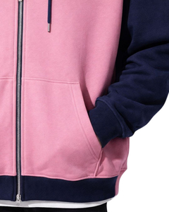 Sudadera con capucha y cremallera para hombre 2026, color rosa marino con bloques de color, ajuste regular, de algodón, forro polar, informal, para otoño, en tendencia - Product Image 4