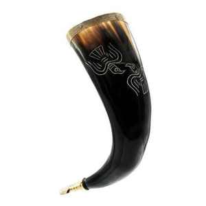 Corne de boeuf artisanale polie rustique longue style Viking avec motifs animaux et anges, écologique, taille personnalisée - Product Image 3