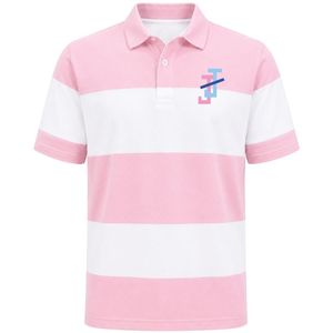 Pink White Color Block Striped Polo <b>Shirt</b> Short Sleeve Collared with JJ Logo Embroidery for Men Casual Golf Club Uniform Polo - Product Image 1