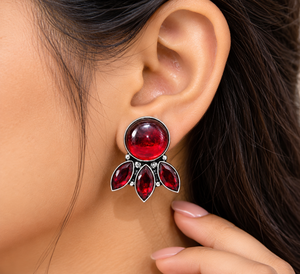 Wholesale Price Oxidized <b>Silver</b> Red Stone Fashion <b>Stud</b> <b>Earrings</b> <b>for</b> <b>Women</b> Artificial Jewelry Factory Direct - Product Image 1