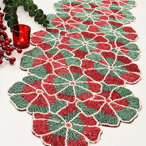 Handmade Christmas Flower Table <b>Runner</b> Red <b>Green</b> Fabric Mats & Pads Decorative Design - Product Image 1