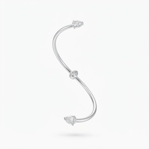 Bracelet jonc ouvert tendance en or blanc 10K 14K avec diamants poire 6x4 mm et 3x2 mm, 0,55 carat E VVS, diamant de laboratoire, cadeau d'anniversaire - Product Image 4
