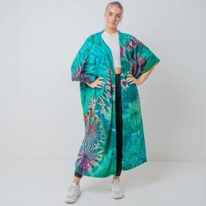 Vêtements de plage personnalisés Bohème blanc impression florale numérique pour femmes été Robe Kimono enveloppante à manches longues en dentelle avec pompon - Product Image 1