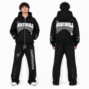 Survêtement homme en molleton de coton avec logo personnalisé, impression puff, 100% coton, style streetwear tendance. - Product Image 5