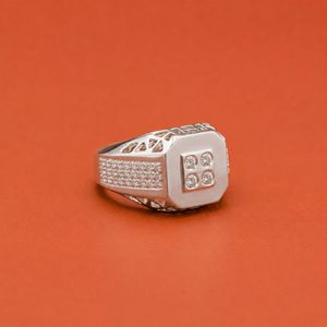 High Polish Classic S925 <b>Silver</b> Square Design Moissanite Diamond Cluster <b>Ring</b> For <b>Mens</b> Daily Wear - Product Image 2