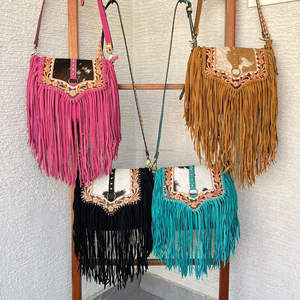 Nuevo Bolso Bandolera de Diseño Rosa, Hecho a Mano, Estilo Vintage, para Mujer, Bolso de Hombro de Cuero Vacuno de Primera Calidad con Borla, Estilo Bohemio - Product Image 5