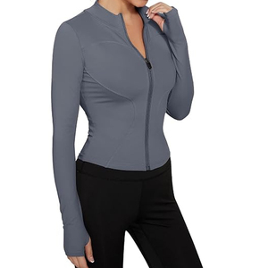 Women's Full-Length <b>Zip</b>-<b>Up</b> Workout <b>Jacket</b> Sweat-Wicking Breathable Spandex/Polyester Fabric Four-Way Stretch for Running Yoga - Product Image 3