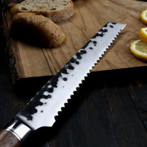Custom Handmade Chef <b>Bread</b> <b>Knife</b> in Carbon Steel Wood Handle with Leather Sheath Ambidextrous Dishwasher Safe - Product Image 3