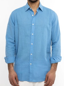 Chemise à manches longues boutonnée pour homme, chemises en lin et coton, chemise à manches longues en pur coton pour homme, logo personnalisé - Product Image 1