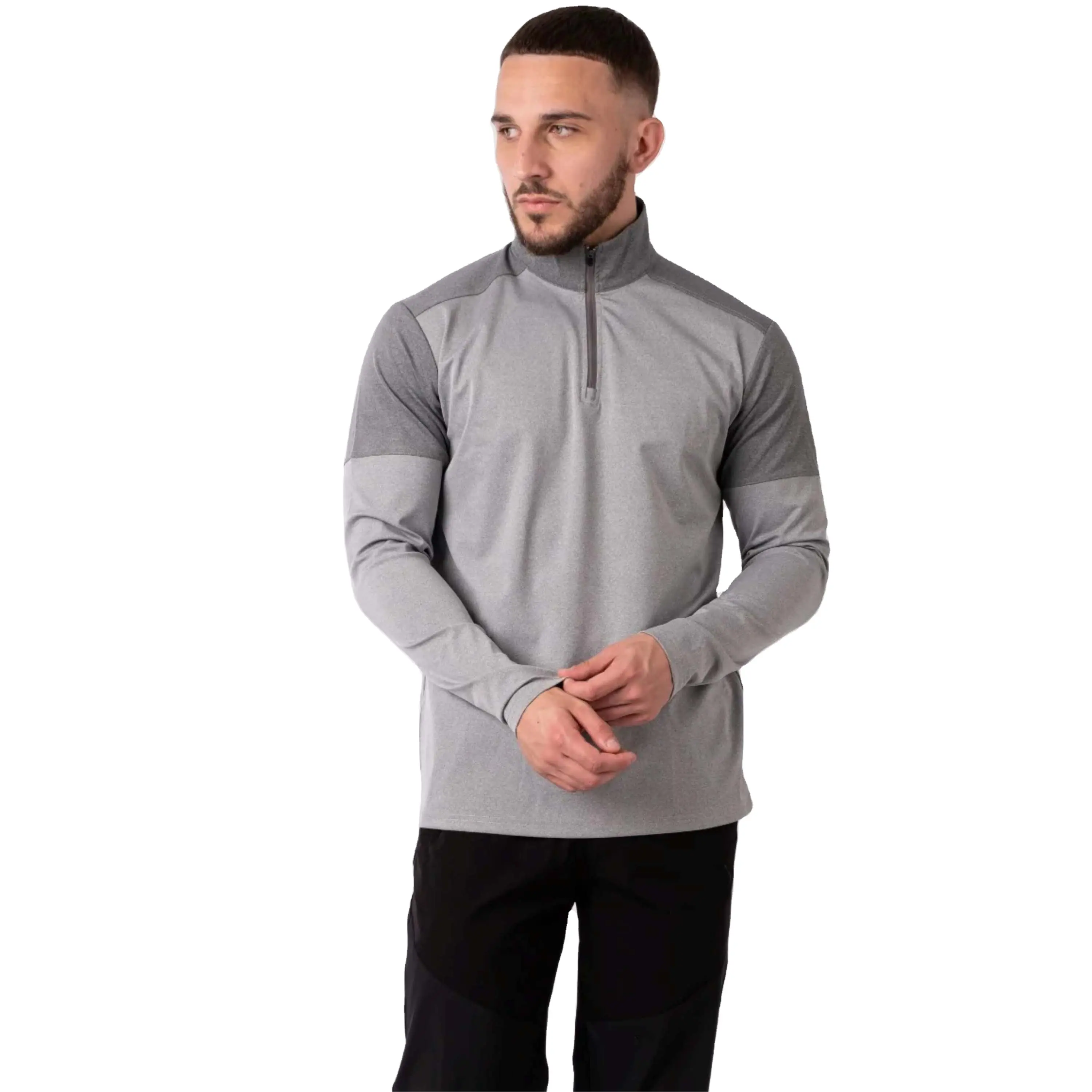 OEM custom quick dry gym 1/4 quarter zip top fitness t-shirts golf shirts sportswear long sleeves men's jogging shirt for men