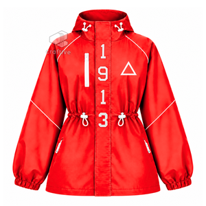 Delta |   Sigma | Chaqueta Impermeable Roja con Capucha para Mujer de Theta Sorority, Cortavientos con Cremallera Completa, Cintura Ajustable con Cordón, Abrigo Anorak para Exteriores - Product Image 1