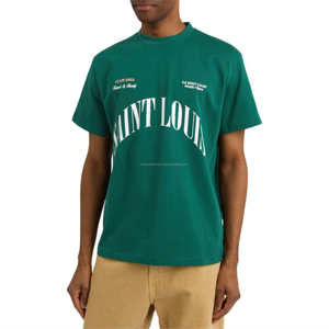 T-shirt en coton vert pour homme Saint Louis, manches courtes, col rond, imprimé lettres, coupe classique - Product Image 5