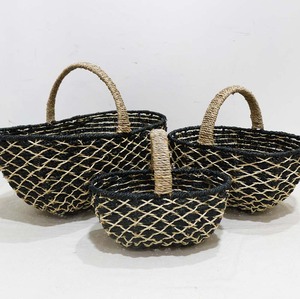 Panier de rangement en jonc de mer noir, panier de pique-nique tissé, panier décoratif fait main - Product Image 5