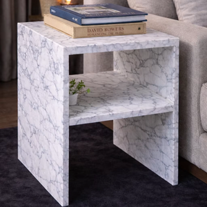 Mesa Auxiliar de Mármol Blanco Carrara de Lujo, Mesa de Noche Moderna de Piedra con Estante Abierto, Muebles Contemporáneos para Sala de Estar - Product Image 1