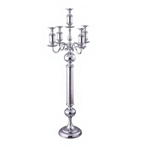 Candélabre moderne Candélabre argenté de luxe 5 bras Bougeoir en métal debout au sol Mariage Noël Décoration de la maison disponible - Product Image 1