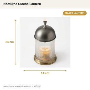Farol de cristal de latón niquelado envejecido hecho a mano de 34 cm con remate ventilado, elegante farol tipo cloche Nocturne para decoración del hogar y hoteles - Product Image 6