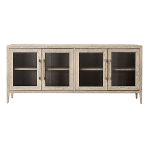 Aparador Moderno Contemporáneo de Madera de Teca Sólida con Puerta de Vidrio, Cuatro Puertas, Almacenamiento y Exhibición, Aparador de Lujo para Sala de Estar - Product Image 3