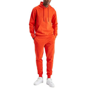 Men's Orange Hooded Tracksuit Full Sleeve Casual Sweatshirt Pants Set Solid Color Breathable Cotton Autumn Wear - Product Image 1