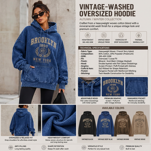Sweat à capuche unisexe surdimensionné vert imprimé Brooklyn NYC, manches longues, en molleton de coton lavé, écologique, style automne, ODM - Product Image 3