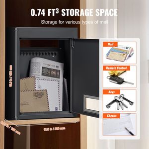 Cassetta Postale Robusta in Acciaio da Montare Attraverso il Muro con Serratura a Combinazione da 2.8-7.9'' (13'') e Vano Postale da 12.5x6.3x16.9'' - Product Image 3
