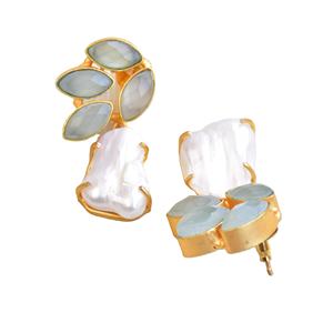 Pendientes de Racimo de Latón Premium, Chapados en Oro, con Perla, Cristal Curativo Genuino, Latón Chapado en Rodio, Estilo Moderno, Venta al por Mayor - Product Image 5