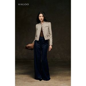 Pantalon large et ample respirant pour femme Q741, bleu foncé, taille mi-haute, coupe droite, printemps, uni, décontracté, pour le bureau - Product Image 1