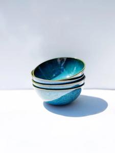 Juego de Tazones de Cerámica Hechos a Mano con Esmalte Esmeralda Rústico, Apilables, Diseño que Ahorra Espacio, Aptos para Alimentos, Duraderos, Ideales para una Comida Elegante en Casa - Product Image 5