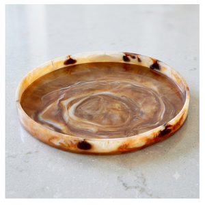 Plateau de service décoratif abstrait moderne en résine ambre dorée, fait main, artisanat impérial, pour la maison, la vanité, les bijoux, le café - Product Image 1