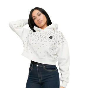 Sweat à capuche court blanc tendance pour femme avec ornements en strass et perles, manches longues, style décontracté, 400 GSM, pull à capuche OEM - Product Image 2