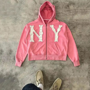 Sweat-shirt rose à capuche zippé pour homme, coupe classique, 100 % polyester polaire anti-boulochage, avec poches, idéal pour l'automne - Product Image 5