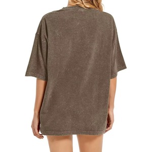 Camiseta Vintage para Mujer al por Mayor, Lavado Ácido, 100% Algodón, Alta Calidad, Deportiva, Cuello Redondo, Transpirable, Teñido Liso, Secado Rápido - Product Image 3