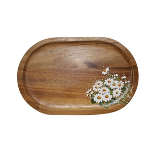 Bandeja Ovalada de Madera Estilo Vintage Hecha a Mano, Bandeja Decorativa con Estampado Esmaltado, Plato Largo de Madera para Servir Aperitivos y Frutos Secos - Product Image 5