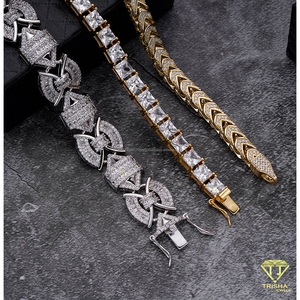 Elegant 925 <b>Sterling</b> <b>Silver</b> Chevron <b>Chain</b> Necklace Lab Grown Diamond Stones High Fashion <b>Mens</b> Jewelry For Global Wholesalers - Product Image 3