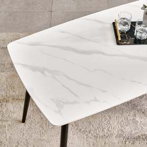 Modern Rectangle Dining <b>Table</b> with Black Solid Wood Legs Marble Top Midcentury Design Stable Home Furniture for 4 Seaters - Product Image 5