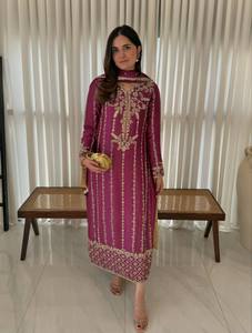 ชุดเดรสยาวระดับข้อเท้าปักลายสีม่วงสำหรับผู้หญิง สไตล์อินเดีย-ปากีสถาน แบบดั้งเดิม ทรงปกติ ใส่ได้ทุกฤดู - Product Image 3