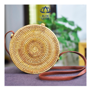 HOT SELLING Blue Lotus Vintage Durable Lightweight Foldable Large Capacity Rattan Handbag Woven Summer Beach Bag Women Travel - Product Image 6
