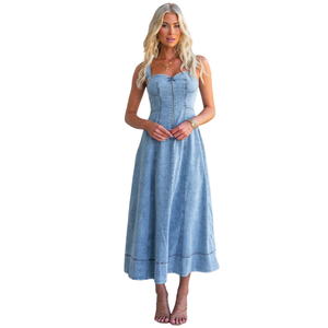 Vestido largo de mezclilla sin mangas para mujer, ropa cómoda de moda de verano - Product Image 5