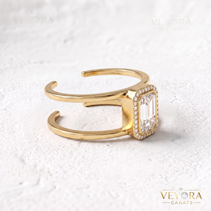 Anillo de lujo de plata de ley 925 maciza con moissanita de corte esmeralda y halo, cubierta para anillo Oura, elegante accesorio de joyería protector y brillante. - Product Image 2