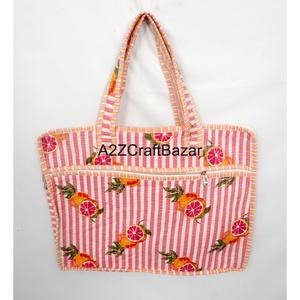 Handmade Hand Block Floral Quilted Eco-Friendly <b>Large</b> Capacity Cotton Fabric Laptop Bag Zipper Office School Use High Quality - Product Image 1