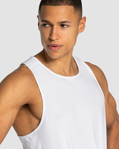 Men's <b>White</b> Solid Color Knitted O-Neck <b>Tank</b> <b>Top</b> Casual Wear Breathable Polyester Garment Dyed Hand Embroidery Front Logo - Product Image 5