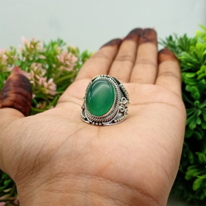 Bague artisanale en onyx vert, bijou en pierre naturelle, style bohème, cadeau artisanal pour elle - Product Image 5