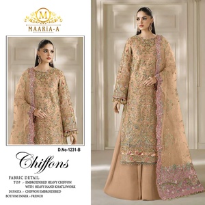Costume pakistanais de créateur en mousseline de soie avec broderie, travail de sequins et travail Khatli pour la saison des fêtes, exportation en Inde à prix de gros - Product Image 2