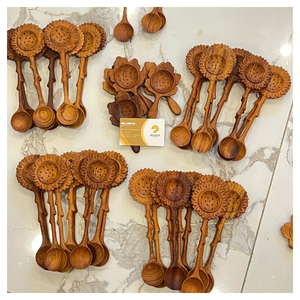 Cuillère en bois sculptée de style rustique, faite à la main, motif feuille naturelle, extra longue, compatible lave-vaisselle, écologique, pour la maison, cadeau, vente en gros - Product Image 4