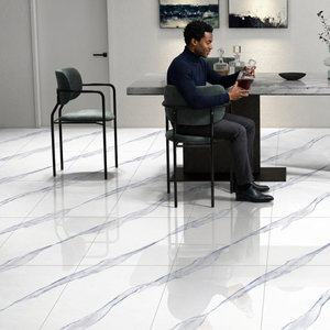 Carreaux de sol en porcelaine effet marbre clair Alaska pour centre commercial, 60x60cm, design céramique poli - Product Image 2