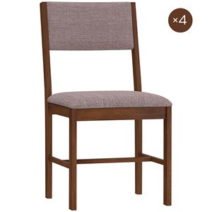 Set di 4 Sedie da Pranzo Moderne Marroni in Tessuto di Lino con Gambe in Legno di Gomma per Sala da Pranzo e Soggiorno - Product Image 1