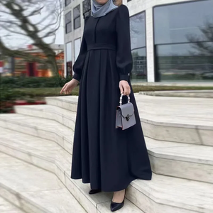 Vintage <b>Long</b> Sleeve Muslim Dubai Turkey Abaya Hijab <b>Dress</b> Women Maxi <b>Long</b> <b>Dress</b> Casual Solid <b>Eid</b> Mubarak Ramadan Sundress - Product Image 1