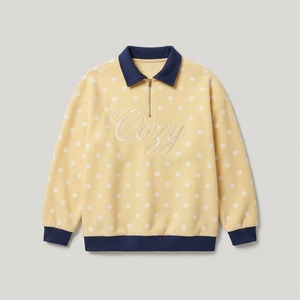 เสื้อสเวตเชิ้ตผ้าฟลีซลายจุดสีเหลืองสำหรับผู้หญิง พร้อมปกคอปักลายสวยงาม แขนยาว สวมใส่สบายๆ สำหรับฤดูใบไม้ร่วง - Product Image 1