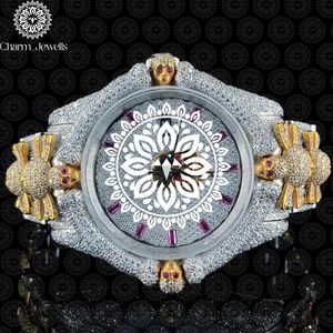 Montre de luxe Charm Jewells en acier inoxydable, boîtier de 40 mm, accents de diamants, mouvement mécanique analogique, mode hip-hop, verre unisexe - Product Image 1